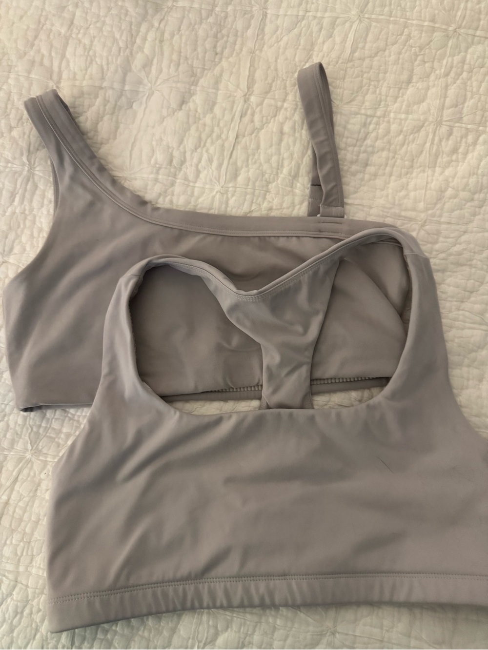 Vitality sports 2 bra bundle one Asymetrical & one Racerback Grey. Size Large